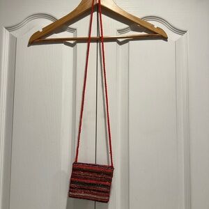 Stylish Red and Black Woven Crossbody Bag